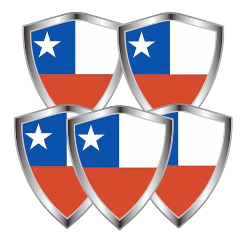 Chile Flag Decal Sticker - Chileans Flags Shield Shape Reflective Vinyl Car Stickers - for Car Window Bumper Laptop Waterproof Sticker (5Pcs) - color: Chile
