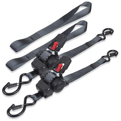Ayaport Retractable Ratchet Straps 1in X 12ft(2PK)-1500lb Break Strength, Heavy Duty Ratchet Straps Self Retractable Tie Downs with Soft Loops for Motorcycle, Dirt Bike, Cargo, Truck Accessories - size: 1"x12'-2pc