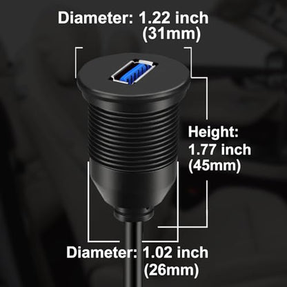 Single Port USB 3.0 Male to Female AUX Car Mount Flush Cable Waterproof Extension for Car Truck Boat Motorcycle Dashboard Panel - 3ft - size: 3ft