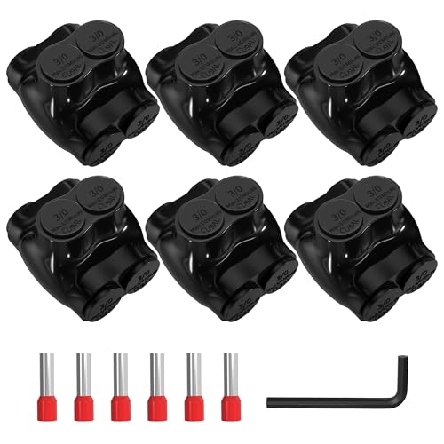 Joinfworld 2 Port Insulated Inline Splice Connector 3/0-6AWG Aluminum to Copper Wire Connectors 7/32" Slotted Allen Hex Dual Side Entry Electrical Cable Connectors - 6 Pack - size: 3/0-6 AWG