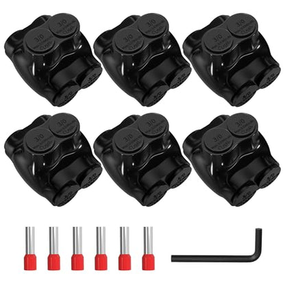 Joinfworld 2 Port Insulated Inline Splice Connector 3/0-6AWG Aluminum to Copper Wire Connectors 7/32" Slotted Allen Hex Dual Side Entry Electrical Cable Connectors - 6 Pack - size: 3/0-6 AWG