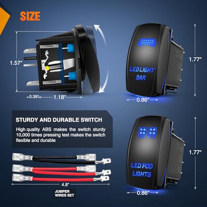 Nilight 2 Pack Led Pod Lights Rocker Switch Light Bar 5 Pin Laser On Off SPST Switches 20A/12V 10A/24V Blue with Jumper Wires Set for Cars Trucks RVs - color: Blue, size: LED LIGHT BAR+LED POD LIGHTS