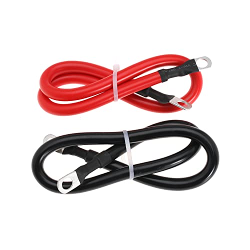 4 AWG Battery Cable 4AWG Gauge Pure Copper Battery Inverter Cables with 3/8 in Lugs Both Ends Power Inverter Wire Set for Automotive Solar Marine Boat RV Car Motorcycle Red and Black (2FT) - size: 2ft