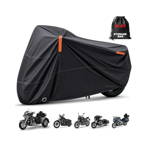 Motorcycle Cover Waterproof Outdoor Heavy Duty All-Weather UV Protection with Reflective Strips & Lock Holes,Storage Bag,Sport,Fits Most Cruiser,Touring,Street,Dirt Bike (Length up to 116") - size: 116"(5XL)