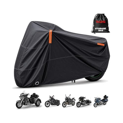 Motorcycle Cover Waterproof Outdoor Heavy Duty All-Weather UV Protection with Reflective Strips & Lock Holes,Storage Bag,Sport,Fits Most Cruiser,Touring,Street,Dirt Bike (Length up to 116") - size: 116"(5XL)