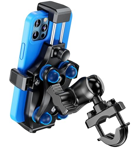 VAZESWIN Motorcycle Phone Mount [Vibration Dampener] [High-Speed Secure Lock] Anti-Shake Motorcycle Cellphone Holder, Bike Phone Mount with Short Arm for 0.5"-1.26" Handlebar, 4.7"-7.2" Smartphone