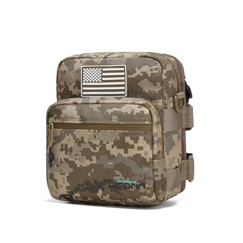 Handlebar Storage Bag for Bicycle Motorcycles, 1000D Tactical Camouflage Front Fork Bag with MOLLE Webbing, Crossbody & Tool Storage Pouch for Motorcycles (Apricot Camouflage) - color: Apricot Camouflage