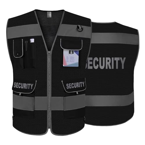 TCCFCCT Mesh Security Vest for Men Women 9 Pockets High Visibility Reflective Safety Vest, Hi Vis Vest with Reinforced Sewing, Durable to Use, Meets ANSI/ISEA, (G100S-Black, 4XL) - color: Mesh Black-bison 08, size: 4X-Large