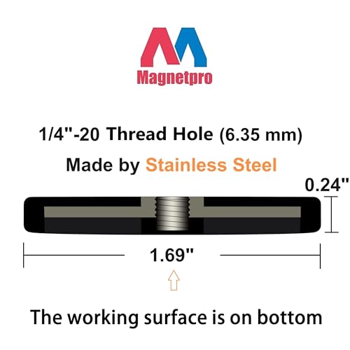 Magnetpro 4 Pieces Strong Rubber Coated Mounting Magnets Anti-Scratch & Anti Corrosion, Over 30 LB Adhesive Power, with 1/4"-20 Stainless Steel Thread Hole and Screw for PTZ, Camera - size: 30LB - 1/4"-20 Female SS
