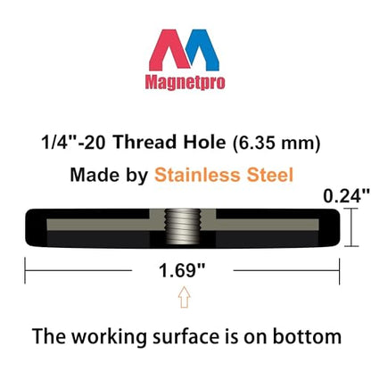 Magnetpro 4 Pieces Strong Rubber Coated Mounting Magnets Anti-Scratch & Anti Corrosion, Over 30 LB Adhesive Power, with 1/4"-20 Stainless Steel Thread Hole and Screw for PTZ, Camera - size: 30LB - 1/4"-20 Female SS