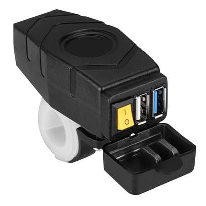 Handbar USB Charger for Motorcycle with ON/Off Switch, with LED Light Display, Handlebar/Rear-View Mirror 2 Ways Installation