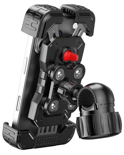 Motorcycle Phone Mount with Vibration Dampener, Bike Phone Holder Handlebar Clamp, 1s Lock Scooter Phone Clip for iPhone 17 16 Pro Max, Galaxy S25 Ultra, 4.7"-7.2" (Knob Base) - color: Knob Base