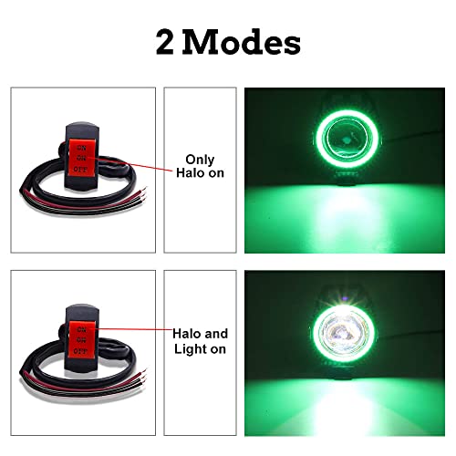 Motorcycle LED Fog Lights Driving Spotlight with Green Angel Eyes Halo Ring, Auxiliary Lights with Switch for Motorbike Dirtbike Scooter ATV UTV 2PCS - color: Green
