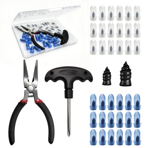 Tire Plugs Screw Type, Tire Repair Rubber Nail Kit with Screwdriver & Pliers, 36 Pcs / 2 Size, Quick Fix for Car, Truck and Motorcycle - Black