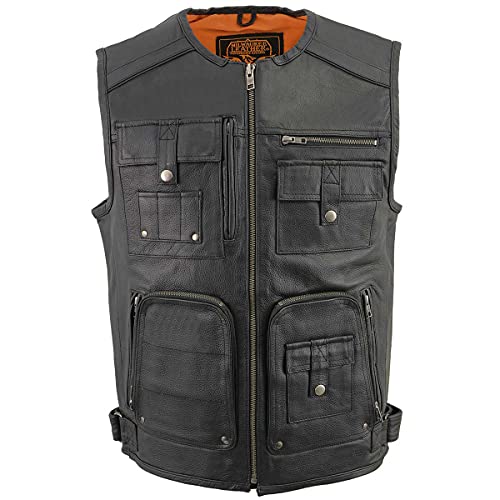 Milwaukee Leather Men's Classic Collarless Motorcycle Biker Rider Leather Vest |MLM|SH - color: Mlm3580-black, size: XX-Large