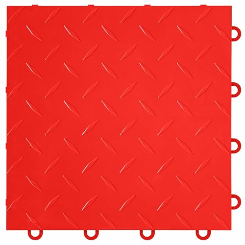 Nitro Tiles by FlooringInc 12" x 12" Interlocking Garage Floor Tiles, Diamond Pattern Heavy Duty Polypropylene Flooring, Modular Snap-Together Non-Slip Floor Tile, Victory Red, 12-Pack (12 Sq Ft) - color: Victory Red, size: 12 Tiles (12 Sq/Ft)
