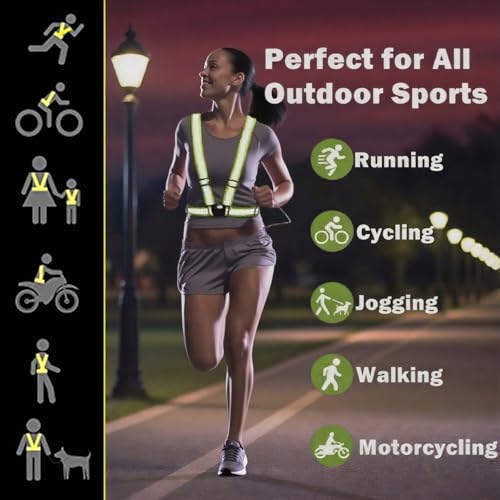 Reflective Strap Safety Vest Gear - 2-10 Pack Adjustable High Visible Reflective Running Gear for Women Men Night - color: Green+Black