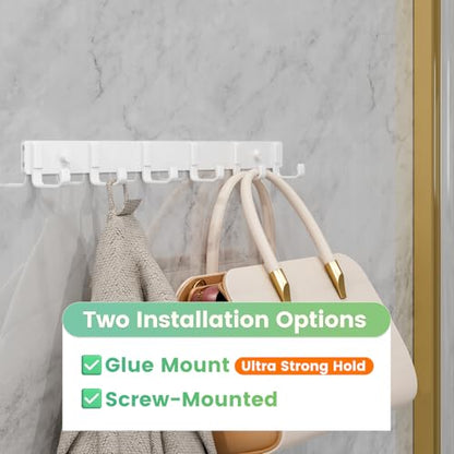 Coat Rack Wall Mount (3 Pack), Heavy Duty Wall Coat Hanger with 6 Coat Hooks for Entryway, Bedroom, Closet, Hanging Hats, Bags, Purses Jacket (White) - color: White - 3 Pack