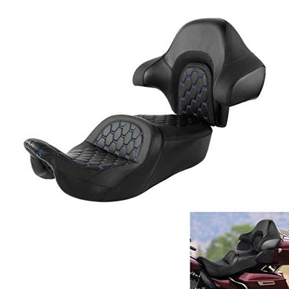CC RIDER Motorcycle Hammock Seat and King Tour Trunk Backrest Fit For Harley Touring 2014-2023 Street Glide FLHX Road Glide FLTRX Road King FLHR Electra Glide FLHT and Trike models - color: 16# Blue Seat+ Tour Trunk Backrest