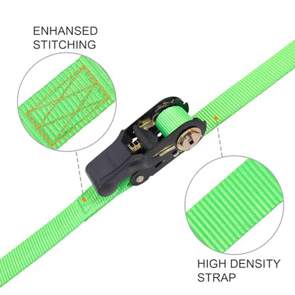 Ayaport Endless Ratchet Strap Ratcheting Tie Down Motorcycle Car Roof Rack Trailer Cargo Straps - size: 1"x8'-4pcs green