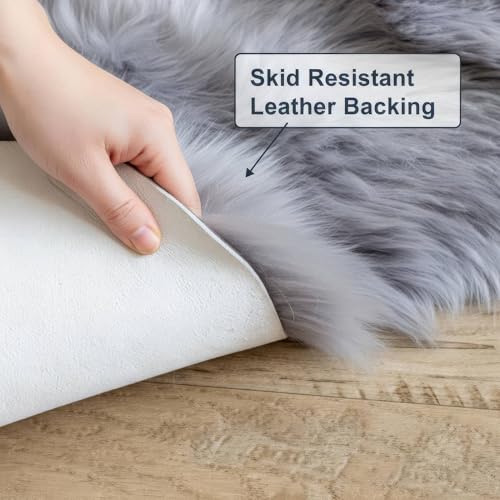Super Area Rugs Premium Silver Gray Sheepskin Rug Genuine Double 2x6ft Pelt Fluffy Fur Rug for Bedrooms - color: Silver Gray, size: 2' x 6' (Natural)