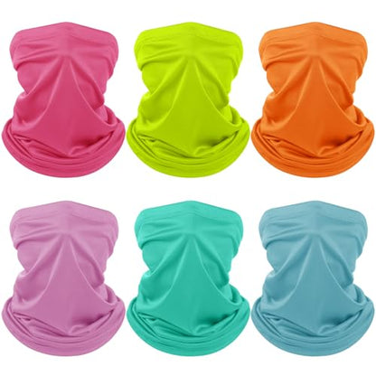 Geyoga 6 Pieces Summer UV Protection Cooling Neck Gaiter Face Clothing Neck Gaiter Mask Scarf Sunscreen Breathable Bandana - color: Fluorescent Color