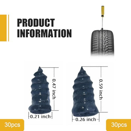 60 PCS Car Tire Repair Nails, 2-size Vacuum Waterproof Tire Plug Kit for Emergency, Tool-free Self-service Puncture Repair Screw, Universal Individually Packaged for Cars Motorcycles (Black)