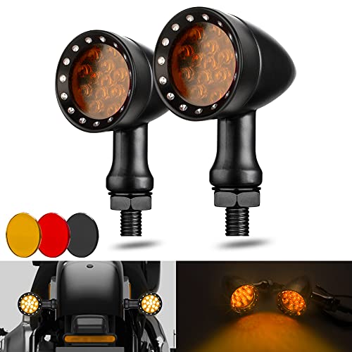 Motorcycle Turn Signals LED Bullet Front Rear Indicator Lights Universal Compatible for Harley Davidson Cruiser Iron Softail Street Bike Honda Shadow Yamaha Chopper Bobber Cafe Racer(Black/Amber-B) - color: Black/Amber-B