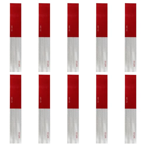 DOT-C2 Reflective Tape, 2" × 12" × 10 Pack, Conspicuity Red White Reflective Stickers, Outdoor Waterproof, Safety Tape for Trailers, Truck, Vehicles