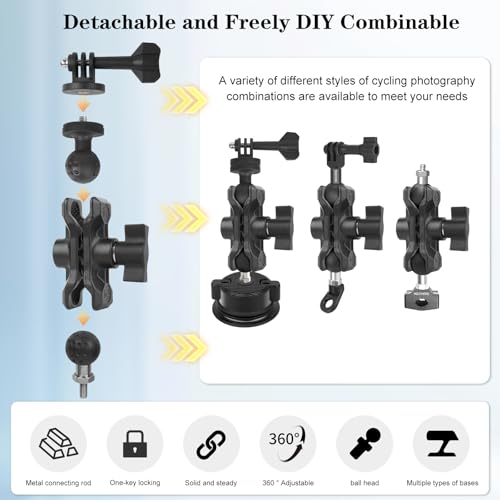 Camera Mount with 360°Dual Ball Head, Motorcycle Handlebar Mounting Bundle Kit for lnsta360 X5/X4/X3/X2/Gopr01/4-20 & Tripod Adapter, Action Camera Mount Adapter for M6 Hole Base,75017 - style: M6 Action Camera Mount Kit