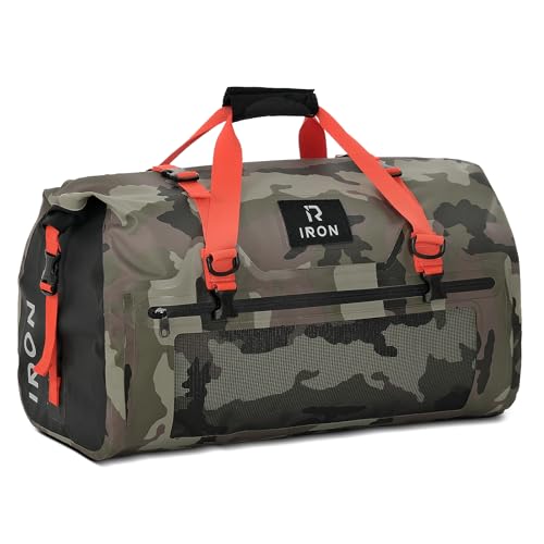 BORLENI Waterproof Motorcycle Dry Duffel Bag Luggage Tail Bag with Large Storage Space,Roll Top Closure, Shoulder Straps, Inner Pocket and Mesh Pocket for Motorcycling Travel Camping(Camouflage,70L) - color: Camouflage, size: 70L