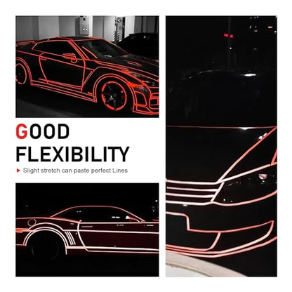 Car Reflective Strip Sticker, 0.39" x 197" Waterproof Car Body Reflective Tape, DIY Night Visibility Warning Rim Strip Decal, Universal for Most Cars, Motorcycles, Bikes (Red) - color: Red