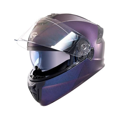 KYPARA Motorcycle Dual Visor Flip up Modular Full Face Helmet with DOT Certification of Impressionism - style: BlueChameleon
