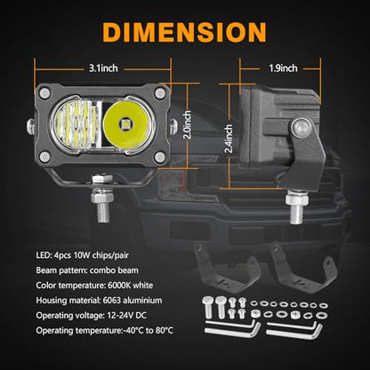 Muto-Beam LED Pods, 2PCS 3Inch Driving Lights 40W Spot Flood Combo Fog Light Off Road LED Cubes Backup Lighting Auxiliary Light Ditch Lights for Truck ATV UTV Motorcycle SUV Jeep Dirt Bike - size: Combo