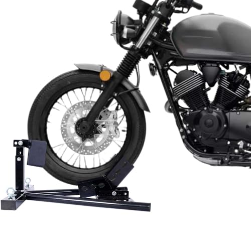 Motorcycle Wheel Chock for Trailer, Adjustable Front Tire Stand Up to 3000 lbs, Steel Motorcycle Chock for 17"-21" Wheels, Secure Bike Tire Holder for Truck, Garage, and Transport – Black