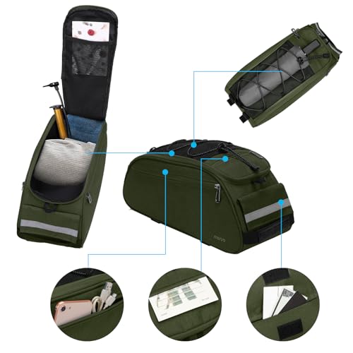 MOSISO Bike Rack Bag, Waterproof Bicycle Trunk Pannier Rear Seat Pouch Cycling Bike Carrier Backseat Storage Luggage Saddle Shoulder Bag - color: Olive Green