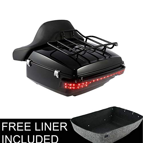 LED King Trunk Backrest Luggage Rack with Brake/Turn/Tail Light Fit For 2014-2025 Harley Touring Road King Stree Glide Road Glide Electra Glide - color: W/ Smoke Lens LED Light & Black Luggage Rack