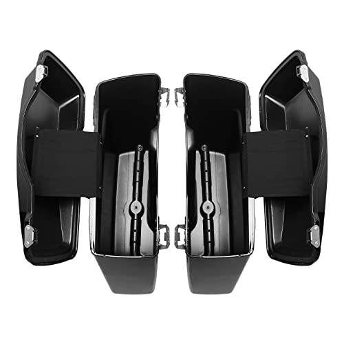 TCMT Hard Saddle bags Saddlebag Trunk Fits For Harley Touring Road King Road Street Glide Ultra Classic FLHT FLHR FLHX 1994-2013 - color: Vivid Black chrome Latches(No Liner)