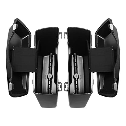 TCMT Hard Saddle bags Saddlebag Trunk Fits For Harley Touring Road King Road Street Glide Ultra Classic FLHT FLHR FLHX 1994-2013 - color: Vivid Black chrome Latches(No Liner)