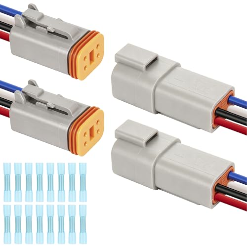 Deutsch DT 4 Pin Wiring Harness Connector 2 Kits, Deutsch Male Female 2 Wire Way Waterproof Automotive Electrical Connector 16 AWG with Heat Shrink Tubing for Car Truck Boat, grey - color: 2 Sets-Grey, size: 4Pin
