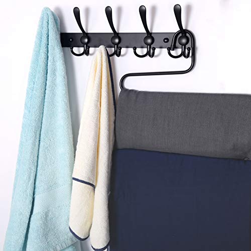Dseap Coat Rack Wall Mounted - 5 Tri Hooks, Heavy Duty, Stainless Steel, Metal Coat Hook Rail for Coat Hat Towel Purse Robes Mudroom Bathroom Entryway,Black - color: Black, size: L=16" (1 Pcs)