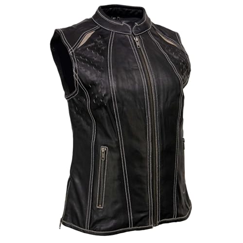 Milwaukee Leather MLL4507 Women's Black Leather Purple Accented Laser Cut Vented Scuba Style Motorcycle Rider Vest - size: 4X-Large