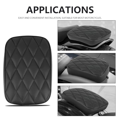 DREAMIZER Motorcycle Leather Pillion Rear Passenger Pad Seat 8 Suction Cups Black Liamond Rectangular Seat Compatible with Harley Cruiser Chopper Custom Dyna Sportster Softail Touring XL883 1200 48 - style: Diamond Black
