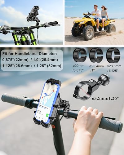 BRCOVAN Anti-Theft Motorcycle Phone Mount Holder with Vibration Dampener | with Secure Lock, Adjustable Handlebar Cellphone Clip for Bike Scooter ATV, Fit 5.4-7.2'' Smartphone, Big Phone Friendly