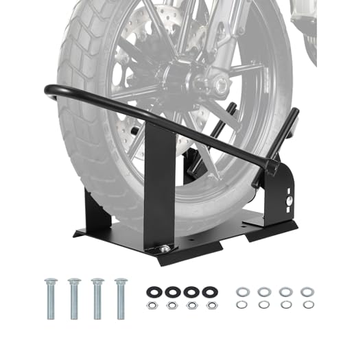 Motorcycle Wheel Chock Stand, Adjustable Front Wheel Chock with 3 Position Steel Cradle, Fits 15-21 in Wheels, 3-6.5 in Tires, Heavy Duty Tire Holder for Garage Trailer Truck
