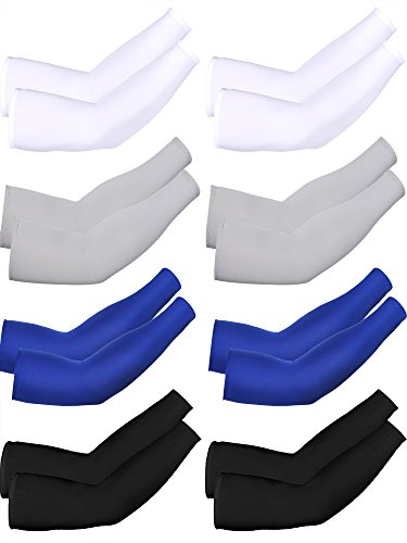 Mudder 8 Pairs UV Sun Protection Cooling Arm Sleeves for Men Women Youth Silk Compression Arm Cover Breathable Outdoors Sport - color: Bright Color, size: Average Size