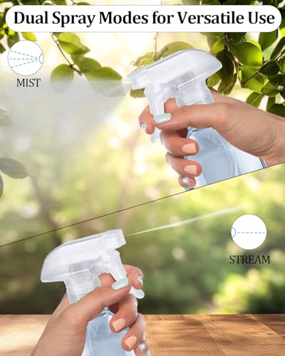 2 Pack 360° Spray Bottles, 10 oz Plastic Small Containers with Adjustable Spray Nozzles, Spray Bottles for Hair, Cleaning Solutions, BBQ and Plants Clear - color: Clear, size: 10 Ounces