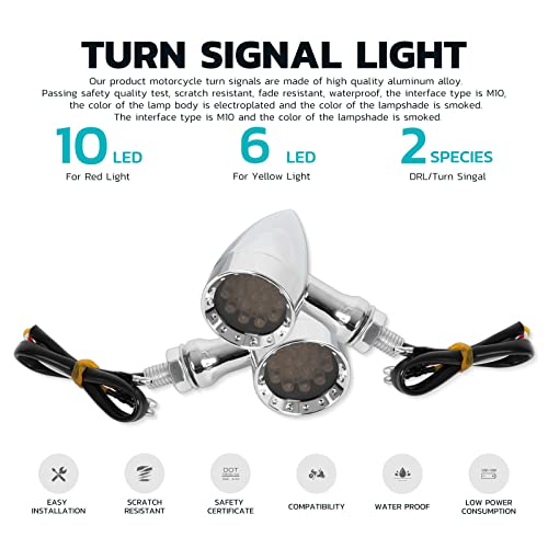 Rich Choices 2pcs Black 15 LED Motorcycle Stop Brake Running Turn Signal Indicator Amber Lights Compatible with Street Bike Chopper dirt bike scooter Cafe Racer (Chrome-Amber&Red Light) - color: Chrome-Amber&Red Light