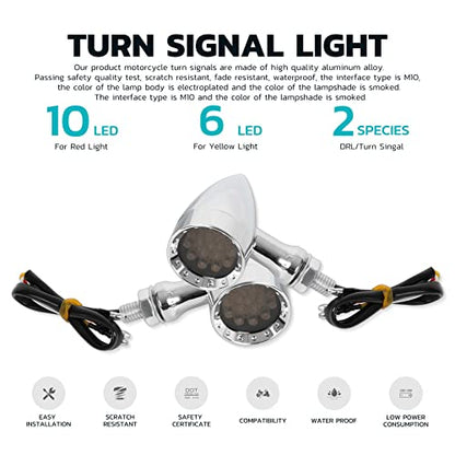 Rich Choices 2pcs Black 15 LED Motorcycle Stop Brake Running Turn Signal Indicator Amber Lights Compatible with Street Bike Chopper dirt bike scooter Cafe Racer (Chrome-Amber&Red Light) - color: Chrome-Amber&Red Light