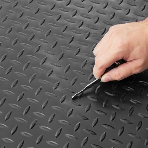 VEVOR Rubber Flooring Roll, 4 x 15 ft SBR Diamond-Plate Rubber Mat, 3mm Thickened, Easy to Clean, Customizable Size, Non-Slip Floor Protector Mat for Under Cars, Garage, Warehouse, Industry Gym, Black - size: 4 ft x 15 ft